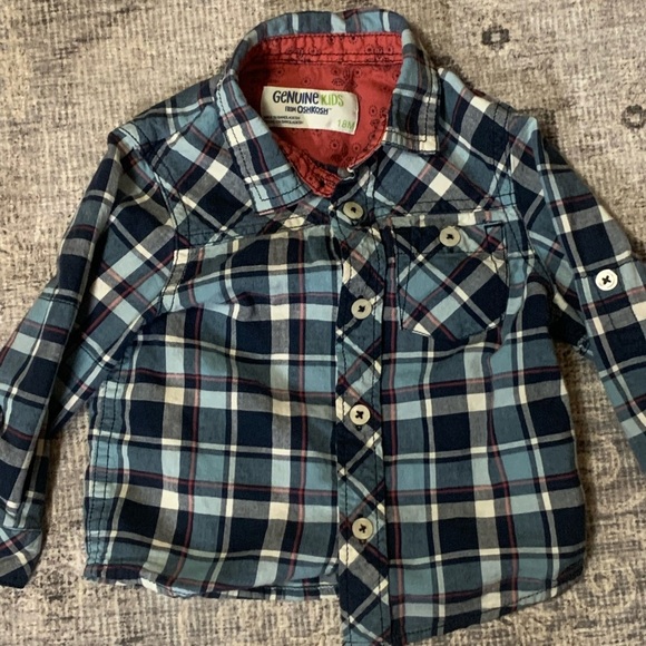 Vintage Genuine Kids From Oshkosh Plaid Print Shirt & Denim Overalls - Picture 14 of 15